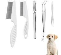 VEINARDYL 6 pcs Tick Remover Tool kit for Pets, 3 Stainless Steel Tick Tweezers with Storage Pouch and 2 Tick Comb Grooming Tools for Cats & Dogs Safe Tick Control Puller for Removal of Ticks Fleas