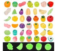 VEINARDYL 60 pcs Mini Luminous Fruits Vegetables Figurines, Resin Tiny Artificial Fruit Vegetables Glow in The Dark, Fake Miniature Food Decoration for DIY Art Crafts Miniature Landscapes Garden Home