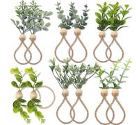 VEINARDYL Eucalyptus Napkin Rings - 12 Set Spring Farmhouse Boho Napkin Rings for Holiday Dinner Party Wedding - 6 Styles
