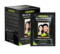 VEINIRA: Herbal Quick Hair Colour Shampoo, Instant Dye for Men And Woman. Just Natural Ingredients, No Ammonia, No Stain On Skin. Fast & Easy Sachet Black (10 x 25 ml) (Black)