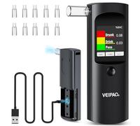 VEIPAO Alcohol Breathalyzer Tester UK Breathalysers: Portable Breathalyser with 11 Mouthpieces - Digital LCD Screen Alcohol Test Kit High Accuracy for Home Personal Professional Use
