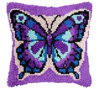veirousa Butterfly Latch Hook Kits for Adults Beginners Animals Latch Hook Pillow Kit Pre-Printed Latch Hook Rug Kits Insect Cross-Stitch Cushion for Home Sofa Decoration 17x17 in. Handmade Gift