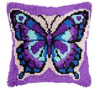veirousa Butterfly Latch Hook Kits for Adults Beginners Animals Latch Hook Pillow Kit Pre-Printed Latch Hook Rug Kits Insect Cross-Stitch Cushion for Home Sofa Decoration 17x17 in. Handmade Gift