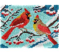 veirousa Cardinals Latch Hook Rug Kit, Pre-Printed Latch Hook Kits for Adults Kids Beginners, Snow Scene Birds Carpet Making Set DIY Wall Hanging Yarn Craft 20x15 in.