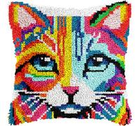 veirousa Colorful Cat Latch Hook Kits for Adults Beginners, Cute Animals Latch Hook Pillow Kit Pre-Printed Latch Hook Rug Kits Cross-Stitch Embroidery Cushion for Home Sofa Decoration 17x17 in.