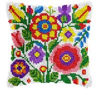 veirousa Colorful Flowers Latch Hook Kits for Adults Beginners - Latch Hook Pillow Kit Pre-Printed Mesh Latch Hook Rug Kits Craft Cushion Set for Home Sofa Decoration 17x17 in. DIY Gift for Mom