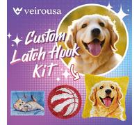 veirousa Custom Pet Photo Latch Hook Kit, Personalized Animals Latch Hook Rug Kits & Pillow Cover Craft Kit for Adults Beginners