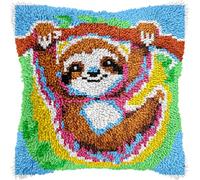 veirousa Cute Sloth Latch Hook Kits for Adults Kids Beginners Animals Flowers Latch Hook Pillow Kit Pre-Printed Latch Hook Rug Kits Cross-Stitch Embroidery Cushion for Home Sofa Decoration 17x17 in.