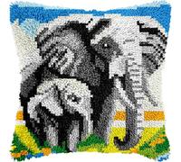 veirousa Elephant Latch Hook Kits for Adults, Beginners DIY Hooked Pillow Kit Pre-Printed Pillowcase Hook and Latch Rug Kits Cross-stitch Cushion Cover for Home Sofa Decoration 17x17 inch