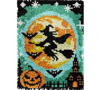 veirousa Halloween Flying Witch Latch Hook Kits for Adults Kids Beginners Pumpkin DIY Latch Hook Rug Kit Pre-Printed Hook and Latch Carpet Making Kits Cross-Stitch Wall Hanging Crochet Set 15x20 Inch
