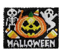 veirousa Halloween Pumpkin Gohst Latch Hook Kits for Adults Kids Beginners Skull DIY Latch Hook Rug Kit Pre-Printed Hook and Latch Carpet Making Kits Cross-Stitch Wall Hanging Crochet Set 20x15 Inch