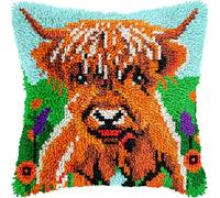 veirousa Highland Cow Latch Hook Kits for Adults Kids Beginners Cute Animals Latch Hook Pillow Kit Pre-Printed Latch Hook Rug Kits Cross-Stitch Embroidery Cushion for Home Sofa Decoration 17x17 in.