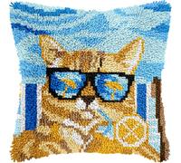 veirousa Orange Cat Latch Hook Kits for Adults, Beginners DIY Hooked Pillow Kit Pre-Printed Pillowcase Hook and Latch Rug Kits Cross-stitch Cushion Cover for Home Sofa Decoration 17x17 inch