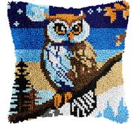 veirousa Owl Latch Hook Kits for Adults Kids, Beginners DIY Throw Pillow Kit Pre-Printed Mesh Canvas Birds Hook and Latch Rug Kits Cross-Stitch Cushion Cover for Home Sofa Decor Gift Idea 17x17 in.