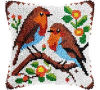 veirousa Robin Bird Latch Hook Kit for Adults, Beginners Latch Hook Pillow Kits, Pre-Printed Latch Hook Rug Kits Cross-Stitch Embroidery Cushion for Home Sofa Decoration 17x17 Inch