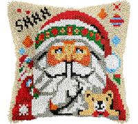 veirousa Santa Claus Bear Christmas Latch Hook Kits for Adults Kids, Beginners DIY Latch Hook Pillow Kit Pre-Printed Latch Rug Kits Cross-Stitch Embroidery Cushion for Home Sofa Decoration 17x17 in.