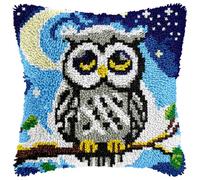 veirousa Sleepy Owl Latch Hook Kits for Adults Beginners, Pre-Printed Bird Latch Hook Pillow Kit, Craft Rug Making Kits, DIY Embroidery Cushion for Home Sofa Decor & Gift Idea 17x17 in.