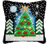 veirousa Snowy Christmas Trees Latch Hook Kits for Adults Kids, Beginners DIY Latch Hook Pillow Kit Pre-Printed Latch Hook Rug Kits Cross-Stitch Embroidery Cushion for Home Sofa Decoration 17x17 in.