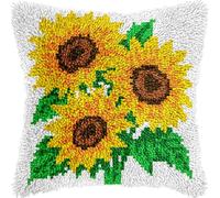 veirousa Sunflowers Latch Hook Kits for Adults Kids Beginners Floral Latch Hook Pillow Kit Pre-Printed Latch Hook Rug Kits Cross-Stitch Cushion for Home Sofa Decoration 17x17 in.