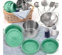 Veitch fairytales Kids Play Kitchen Toy Accessories Set Toddler Cooking Playset Colorful Stainless Steel Pots and Pans Birthday Gifts for 3+ Girls Boys (New Green)
