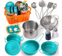 Veitch fairytales Kids Play Kitchen Toy Accessories Set Toddler Cooking Playset Colorful Stainless Steel Pots and Pans Birthday Gifts for 3+ Girls Boys (Green)