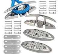 VEITHI 316 Stainless Steel Boat Folding Cleats 5 inch, Flip up Dock Cleat for Deck and Boat, Dock Cleats Folding with Fasteners, Rope Cleat Boat Cleat with Back Plate (4 Pack)
