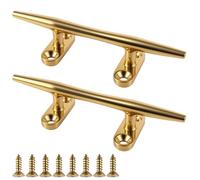 VEITHI Boat Cleat, Brass Color Dock Cleats 5 inch, 316 Stainless Steel Rope Cleat Open Base 2 Pack, Boat Cleats for Boats, Boat Dock Cleats Mooring Cleat for Boat/Yacht/Deck
