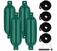 VEITHI Boat Fenders 4 Pack, Ribbed Twin Eyes Vinyl Boat Fenders Bumpers, Boat Bumpers for Docking Come with Ropes Needles and Pump to Inflate, Small Bumpers of Boats 4.5 x 16 inch Forest Green