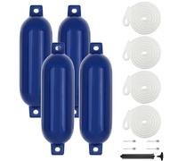 VEITHI Boat fenders 4 Packs, Ribbed Twin Eyes Vinyl Boat Bumpers Fender, Boat Bumpers for Docking, Come with Ropes, Needles and Pump to Inflate (4.5x16inch)- Blue
