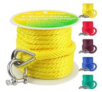 VEITHI Premium Anchor Rope 50 ft x 3/8 inch, Solid Braid MFP Anchor Line Boat Rope Marine Rope,Boat Anchor Rope with Thimble & Shackle - Yellow, MS-JGD-036