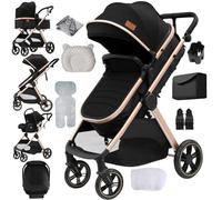 Veitoalioy 3 in 1 Baby Stroller Travel System, Multifunctional High Landscape Buggy, Foldable Pushchair, Baby Stroller 3 in 1 with Reversible Two Pushing Modes (V10 BlackGold)