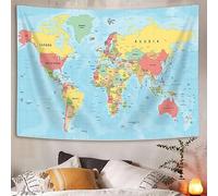VeiVian World Map Tapestry, Asia Europe South City Topography America Africa Japan Poster Tapestries, Educational Kids Student Map of World Tapestry for Bedroom Living Room Home Office, 80X60in