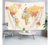 VeiVian World Map Tapestry, Map of World Vintage Topography Educational Tapestries Posters for College Kids Student Dorm Wall Art, Geographical Travel Map Tapestry for Bedroom Living Room, 90X70in