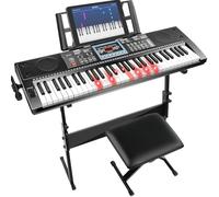 VEIYOUMO - 61 Key Piano for Beginners with Stand, Illuminated Keys in Tracking Mode, 70 Demos, 200 Tones/Rhythms, Tone Curve, Metronome and Hold