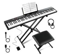 VEIYOUMO - SEMI 88 Keys Weighted Keyboard Piano for Beginners with Stand Bench, MIDI, Bluetooth, 1000 Tones/Rhythms, 150 Demons, Sustain Pedal, Metronome, Sync,