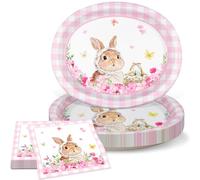 VEIZEDD 40Pcs Easter Paper Plates and Napkins Sets Oval Easter Plates and Napkins Serves 20,Large Bunny Disposable Party Tableware for Easter Party Supplies