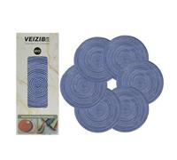 VEIZIBEE Braided Placemats Set of 6 Washable Non-Slip Round Place Mats for Kitchen Dining Table European Style, Round Indoor Hand Woven Fabric Table Mats of Ramie (38cm, Blue-White)