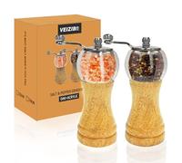 VEIZIBEE Classical Hand Shake Wood Pepper Grinder Set & Gorgeous Salt, Wooden&Acrylic,Ceramic Blades&Upgrade metal handle, Enjoy Your Best Fresh Ground Pepper Sea Salts And Various spices (6''-A-2pcs)