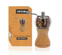 VEIZIBEE Classical Hand Shake Wood Pepper Grinder Set & Gorgeous Salt, Wooden&Acrylic,Ceramic Blades&Upgrade Metal Handle, Enjoy Your Best Fresh Ground Pepper Sea Salts and Various Spices (1PCS-1)