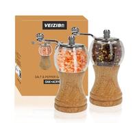 VEIZIBEE Classical Hand Shake Wood Pepper Grinder Set & Gorgeous Salt, Wooden&Acrylic,Ceramic Blades&Upgrade metal handle, Enjoy Your Best Fresh Ground Pepper Sea Salts And Various spices (2PCS/Set-1)