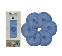 VEIZIBEE Table Mats， Heat Resistant Braided Placemats Lace meal mat Washable Anti Slip Round Place Mats for Kitchen Dining Table European Style，Hand Woven Fabric Table Mats of Ramie (Blue, 38cm)