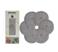 VEIZIBEE Table Mats， Heat Resistant Braided Placemats Lace meal mat Washable Anti Slip Round Place Mats for Kitchen Dining Table European Style，Hand Woven Fabric Table Mats of Ramie (Black-gray,38cm