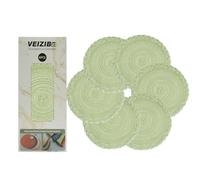 VEIZIBEE Table Mats， Heat Resistant Braided Placemats Lace meal mat Washable Anti Slip Round Place Mats for Kitchen Dining Table European Style，Hand Woven Fabric Table Mats of Ramie (Green, 38cm)