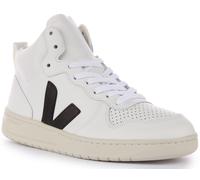 Veja V-15 Bovine Leather Amazonian Rubber Hi Trainer White Black Mens UK 7- 12