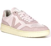 Veja V-90 Leather Side Logo Flat Lace Up Women Trainer In White Pink UK 3 - 8