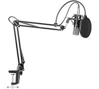 VejiA 700 Condenser Microphone 3.5M Wired Adjustable Recording Microphone Suspension Scissor Arm Stand with Shock Mount and Mounting Clamp Kit
