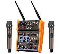 VejiA Audio Dj Mixer 4 Channels Console with Wireless Microphone Sound Mixing Bluetooth Studio