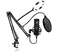 VejiAUSB E20 Condenser Computer Microphone with Light Studio Kit with Arm Stand for Gaming Video Record
