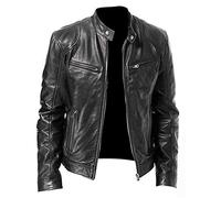 vejtmcc Men's Genuine Leather Biker Jacket, Black, 5XL, Slim Fit, Long Sleeve, Triangle Silhouette, COAT, Leather Material, 4 Pockets, Light Rain Protection