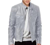 vejtmcc Men's Genuine Leather Jacket Cowhide Motorcycle Retro Sweat Jacket, Slim Motorcycle Moto Jacket Genuine Leather Biker Jacket Made of Genuine Lamb Leather, Vintage Style, Real Motorcycle